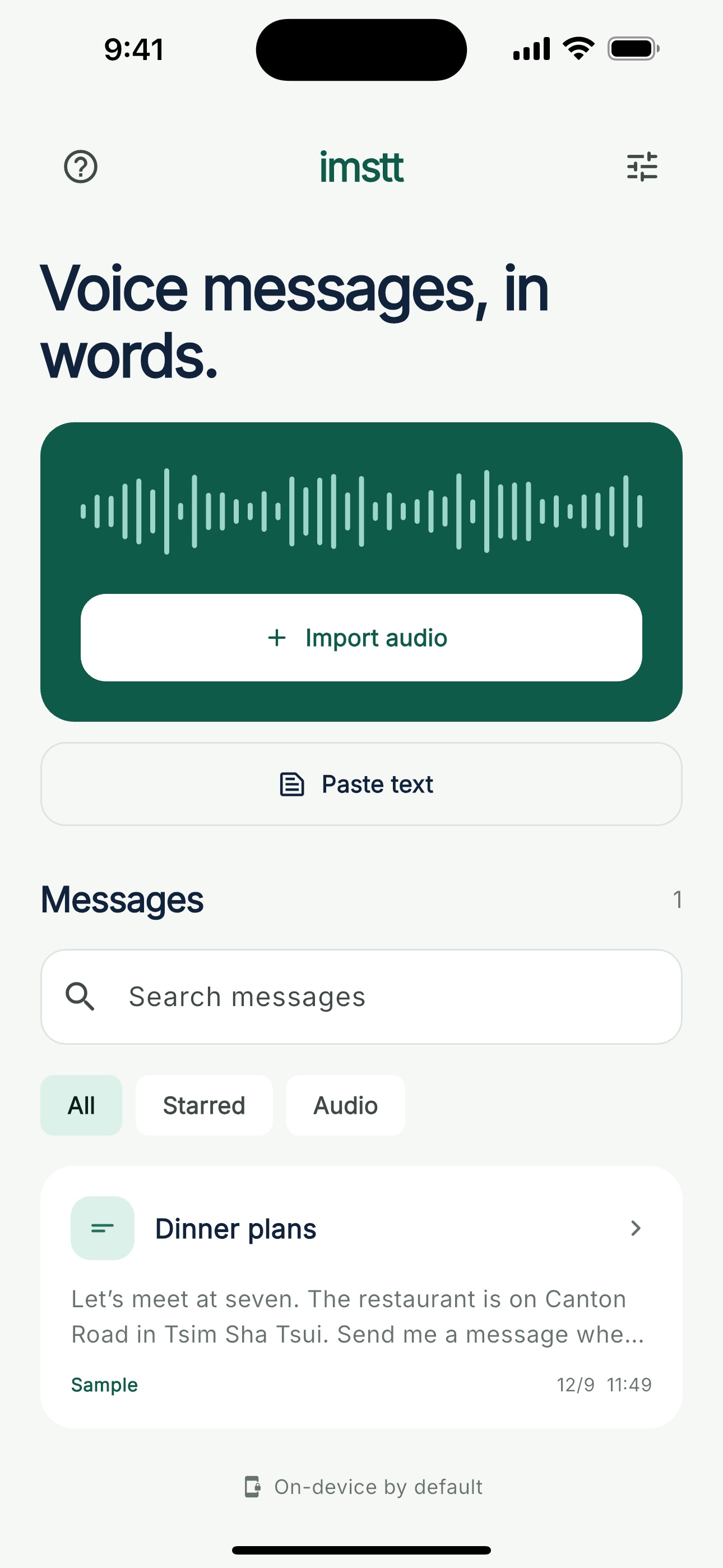 imstt message library with search and filters and one labeled sample
