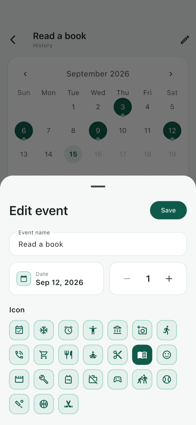 x Days Ago event editor with date, count, and icon controls