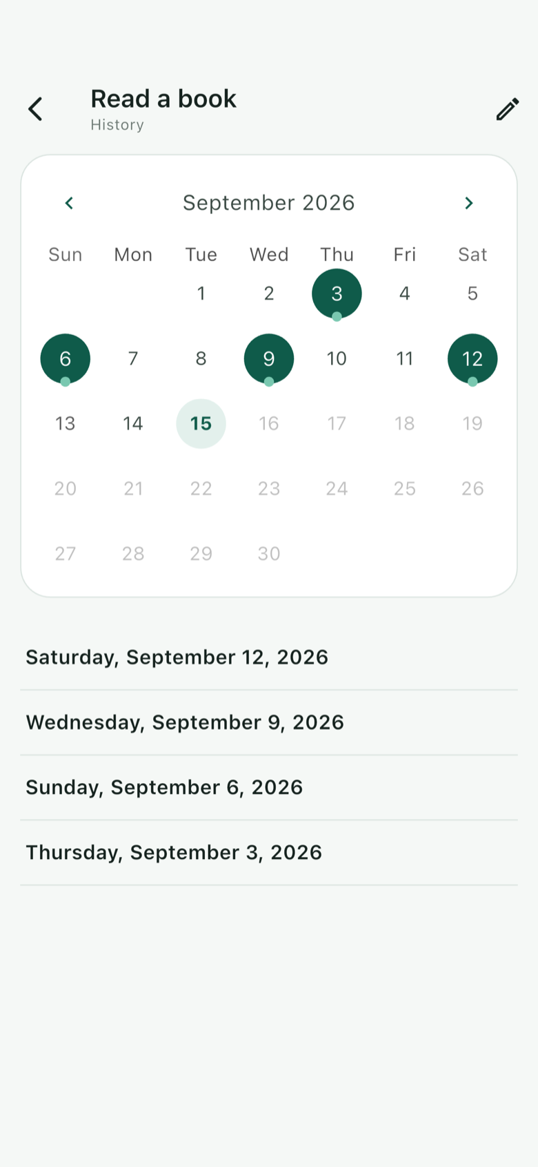 x Days Ago history screen with a calendar and past records