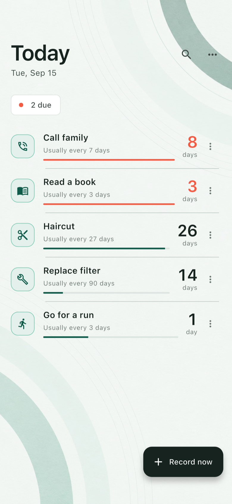x Days Ago home screen showing recurring events and elapsed days